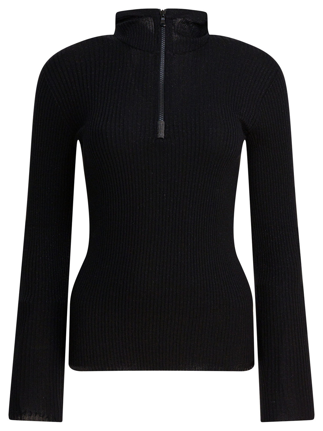 Brunello Cucinelli Sweater With Hood And Half Zipper Knitwear - Black | 5002423e5dd3aaeeaa7c30b5c6a4267182c01ec4