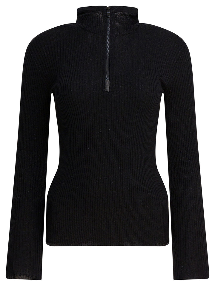 Brunello Cucinelli Sweater With Hood And Half Zipper Knitwear - Black | 5002423e5dd3aaeeaa7c30b5c6a4267182c01ec4