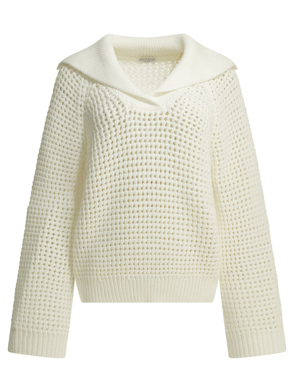 Cotton V-Neck Sweater Knitwear White