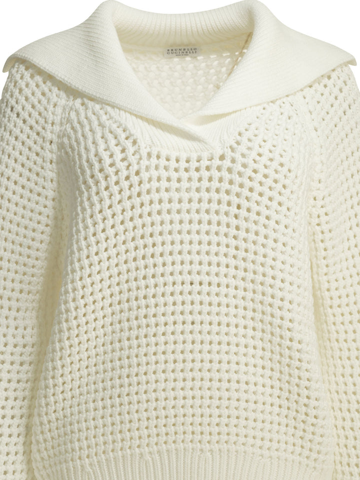 Brunello Cucinelli Cotton V-Neck Sweater Knitwear - White | 125059a08fcc79cdc7ecb68f044cec6b7de3c4d2