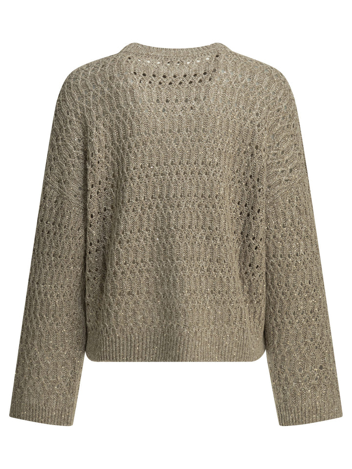 Brunello Cucinelli Crewneck Sweater With Sequins Knitwear - Beige | 1b4eaf0211f6a23d2b9e76975180fe7bfcc109b7