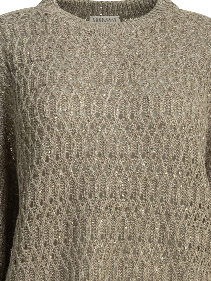 Brunello Cucinelli Crewneck Sweater With Sequins Knitwear - Beige | 8f8c1032159128dad1025764913ab38eb680d744