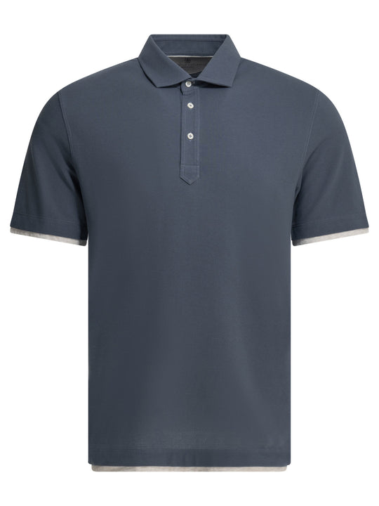 Faux Layering Polo Shirts Blue