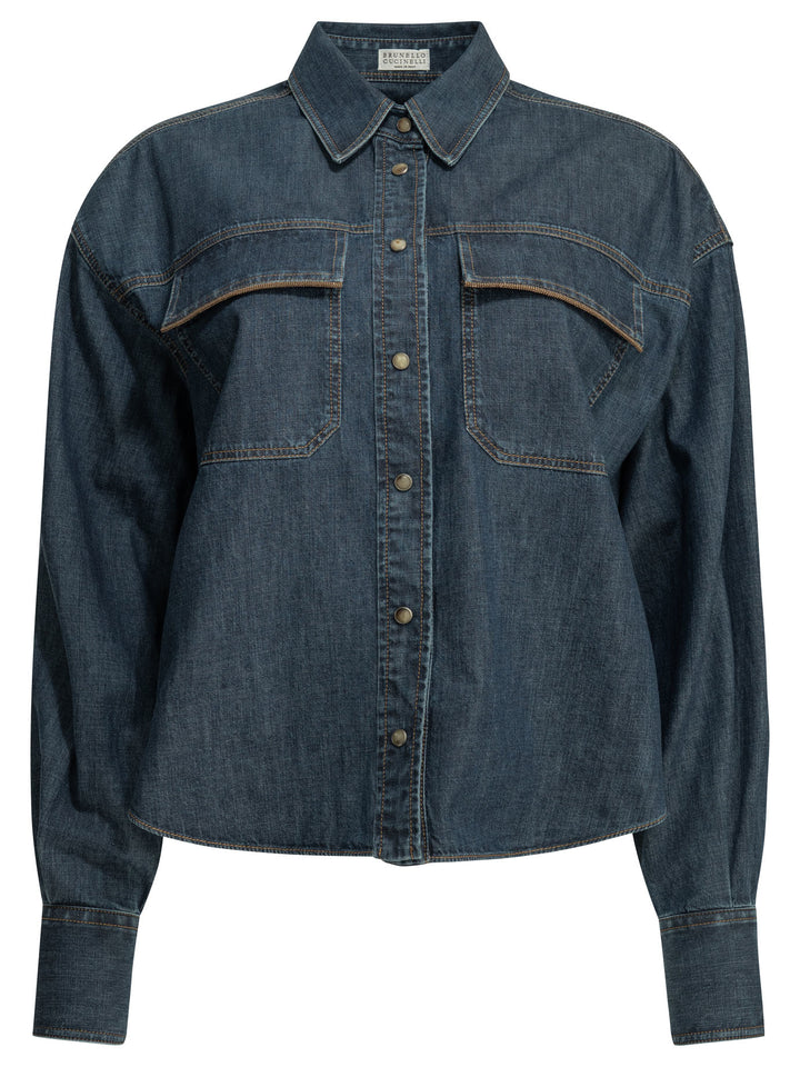 Brunello Cucinelli Casual Denim Shirt Shirts - Blue | 0ffa522fad6f05ee44139ee4e447543db3efaf56