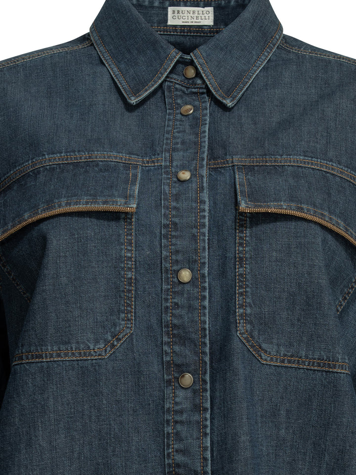 Brunello Cucinelli Casual Denim Shirt Shirts - Blue | 2d898422501de94029d3302498d12b4fd42171d0