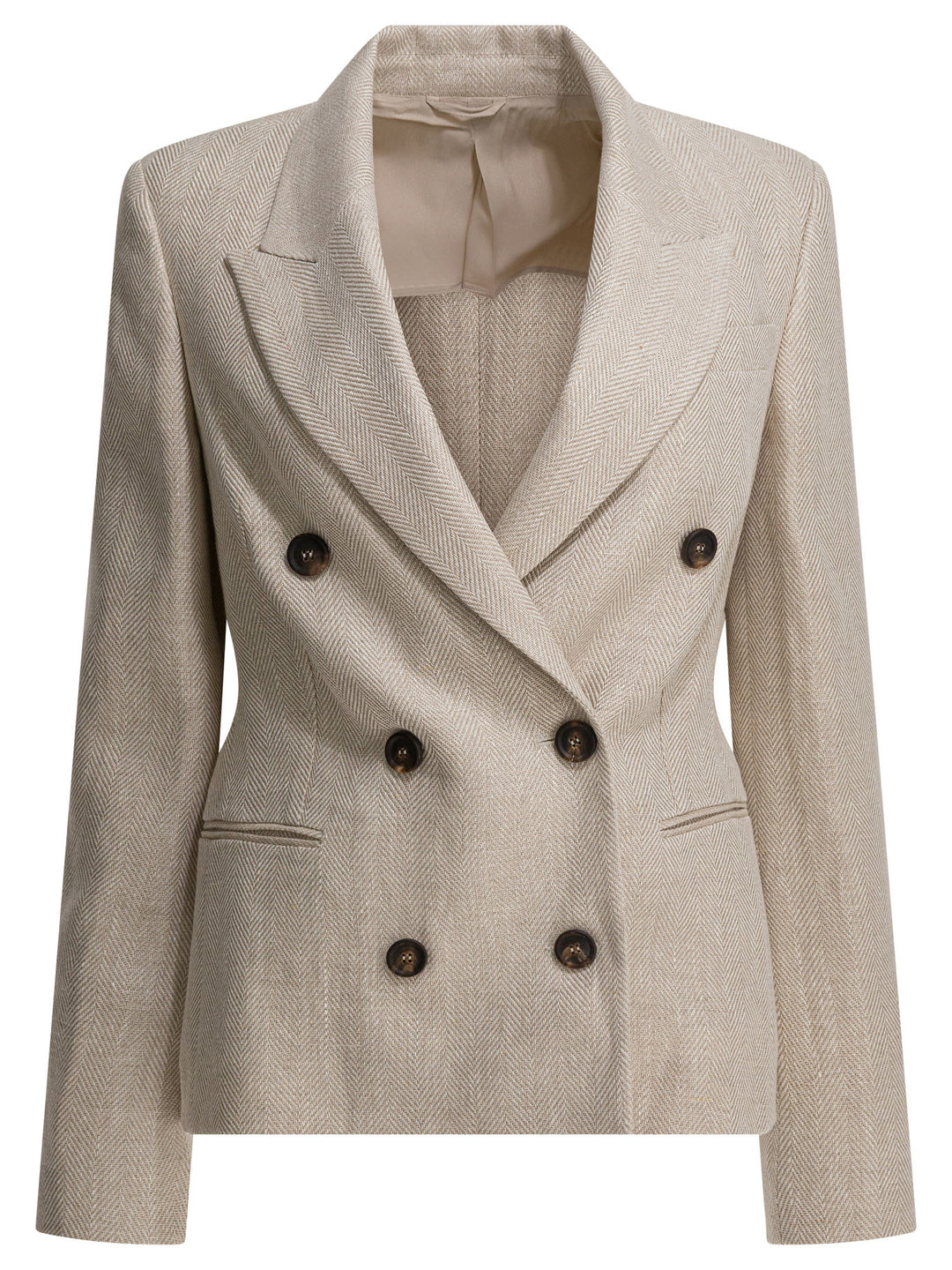 Brunello Cucinelli Linen-Blend Double-Breasted Blazer Jackets and Coats - Beige | 9dc30a0640e5699b2b6813fe281b3811668b4df3