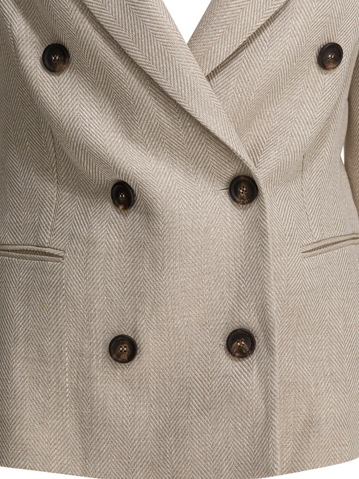 Brunello Cucinelli Linen-Blend Double-Breasted Blazer Jackets and Coats - Beige | ef9f689e45b246a670035d8085d9100e11981573