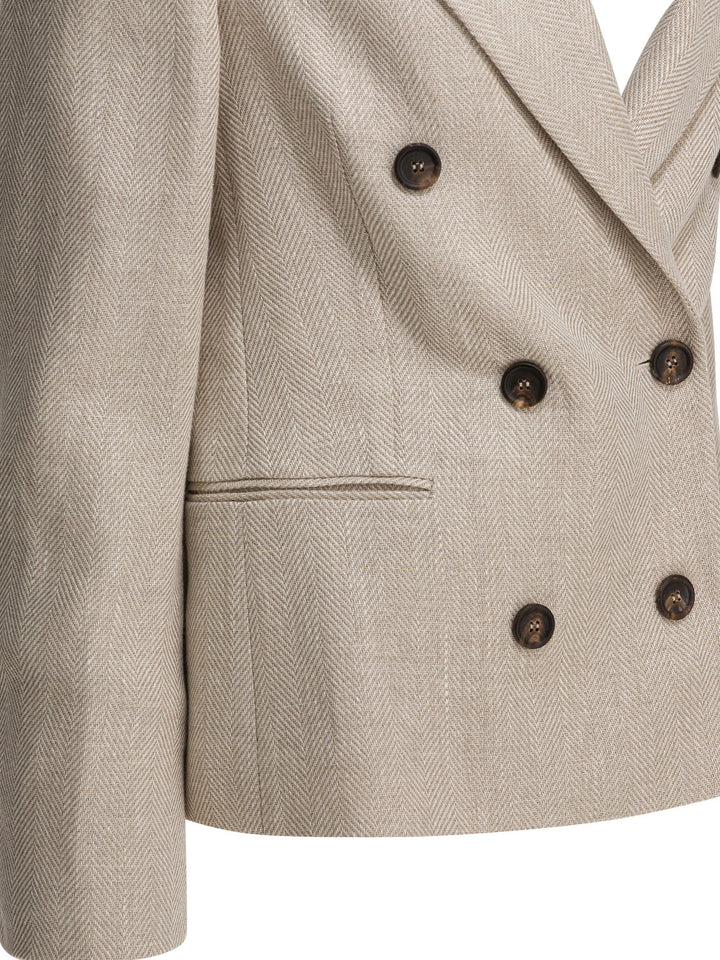 Brunello Cucinelli Linen-Blend Double-Breasted Blazer Jackets and Coats - Beige | 79a168aa2b394e911bec2965dadff5bcdbb5b37d