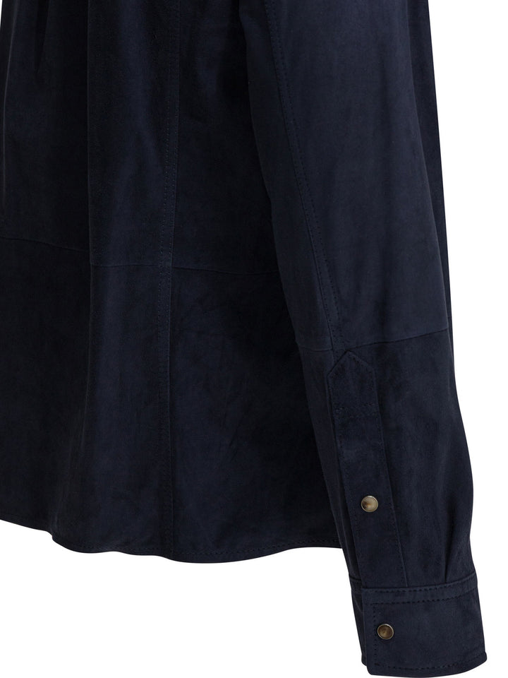 Brunello Cucinelli Suede Overshirt Jacket Jackets and Coats - Blue | 2136b6827f73f4578d6ba77f391dc4f57317f507