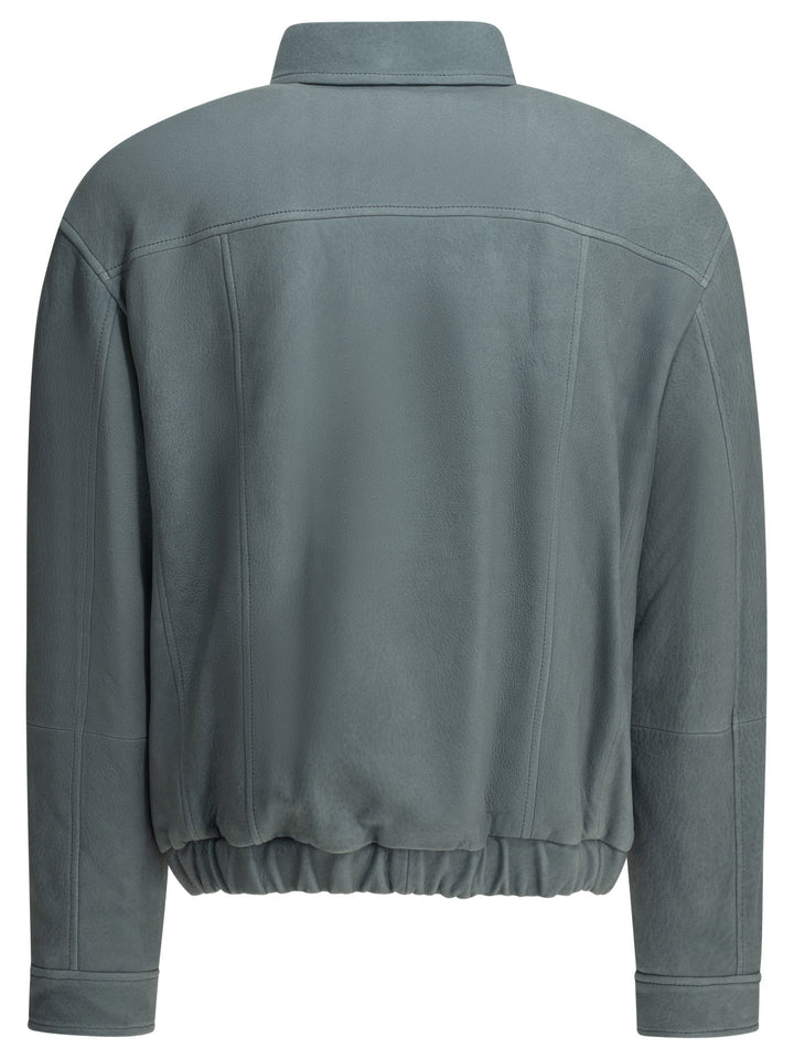 Brunello Cucinelli Nubuck Leather Jacket Jackets and Coats - Light blue | 3f643bacc45217398cf7add7247877182e47cdcf