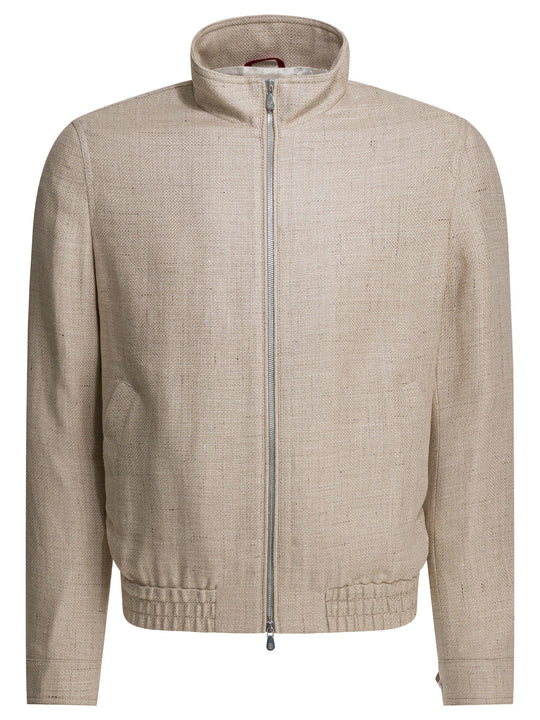 Silk Linen And Wool Hopsack Jacket Jackets And Coats Beige