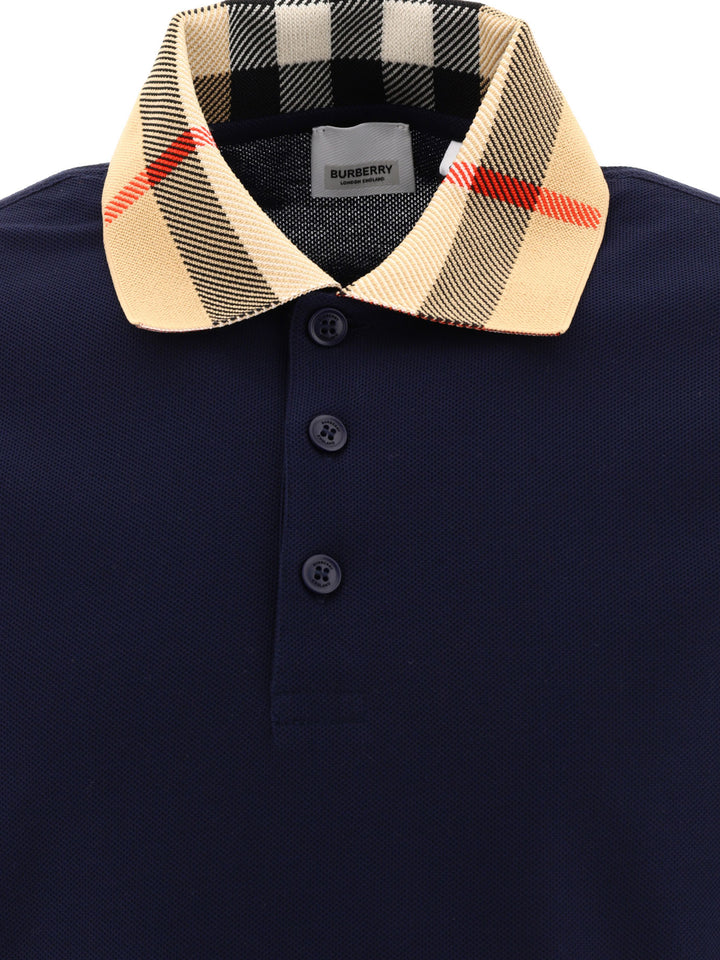 Burberry Cotton Polo Shirt With Check Collar Polo shirts - Blue | 2c4aca7cef26a7ae692633c557bcfc9d70ee682f