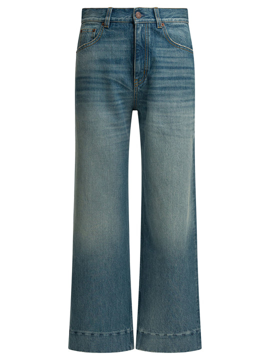 Short Wide Leg Jeans Blue