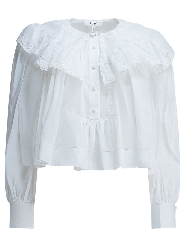 Chloé Casual Top With Ruffles Tops - White | 8ecb5d44c79655fa93d0660d13983f485d19e46f