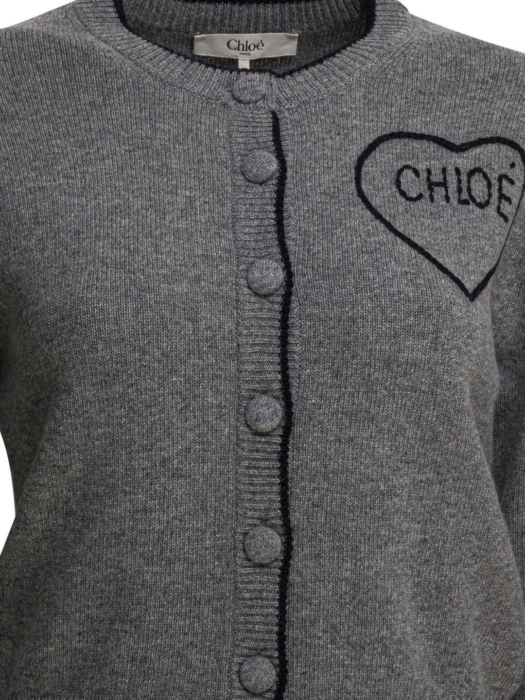 Chloé Wool And Cashmere Cardigan With Logo Knitwear - Grey | b264152e4514dc8f45f11ad12cefd27a1619a581