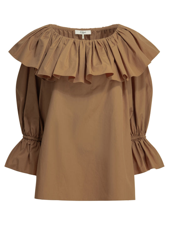Casual Top With Ruffles Tops Brown