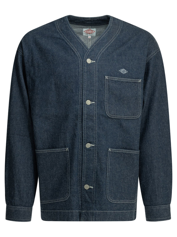 Collarless Denim Jacket Jackets And Coats Blue