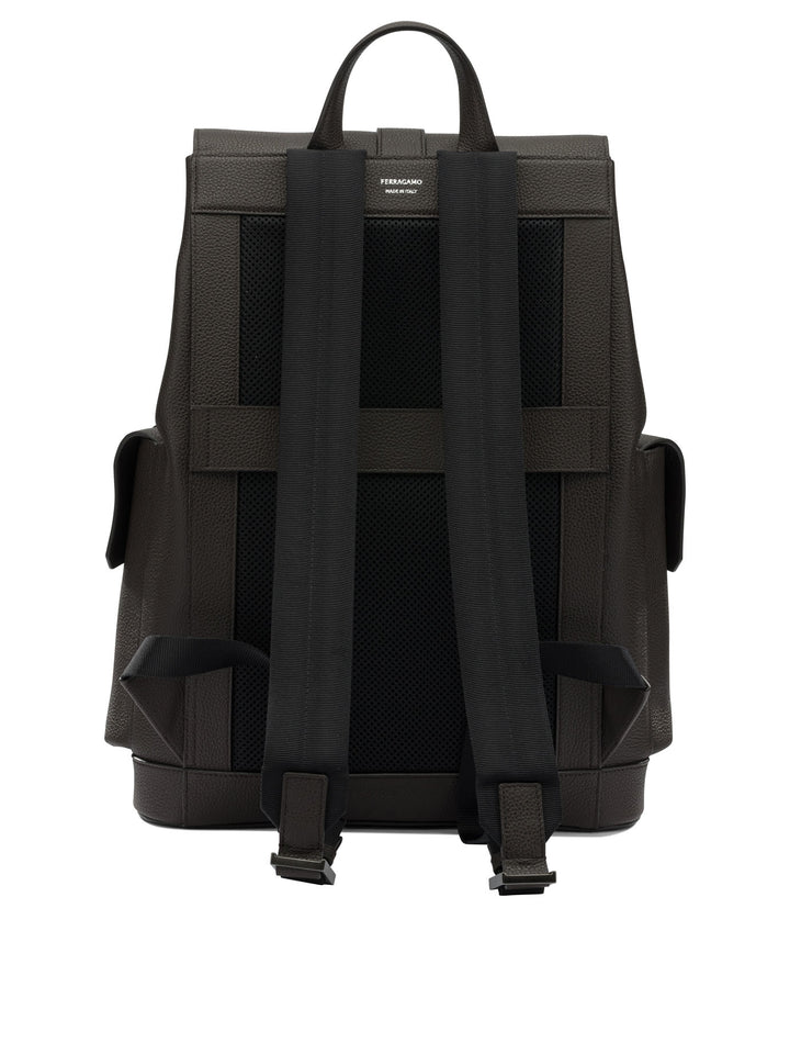 Ferragamo Double Pocket Leather Backpack Backpacks & Travels - Brown | 237f076d05c734e27a316456e255d9be3ec37abf