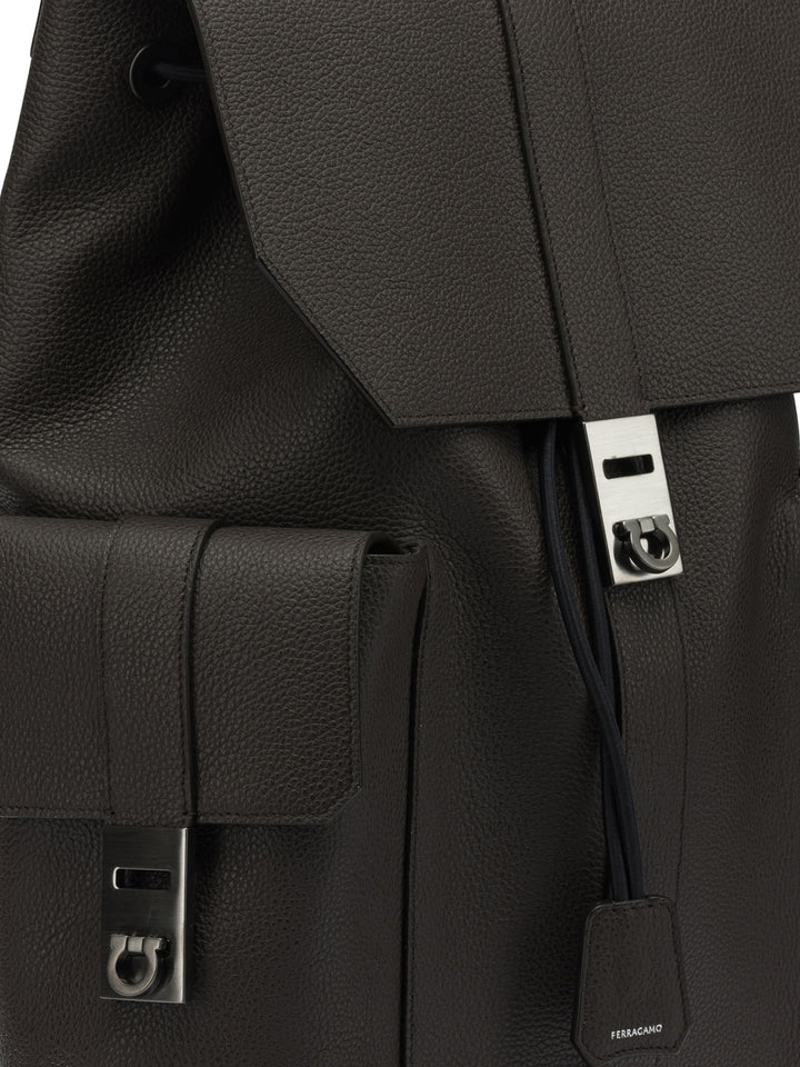 Ferragamo Double Pocket Leather Backpack Backpacks & Travels - Brown | 7d2857736819a7cc4bee83993cdf65d53a09e8fc