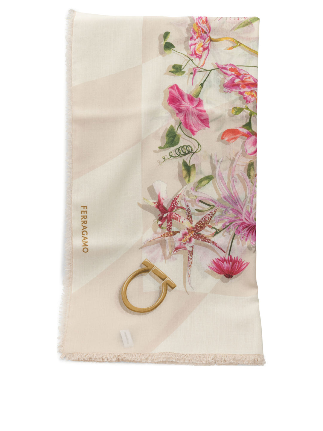 Ferragamo Gaia Print Wool Scarf Sciarpe & Foulard - White | 325b0f950a4de1b301349d10778b5b001a68d567