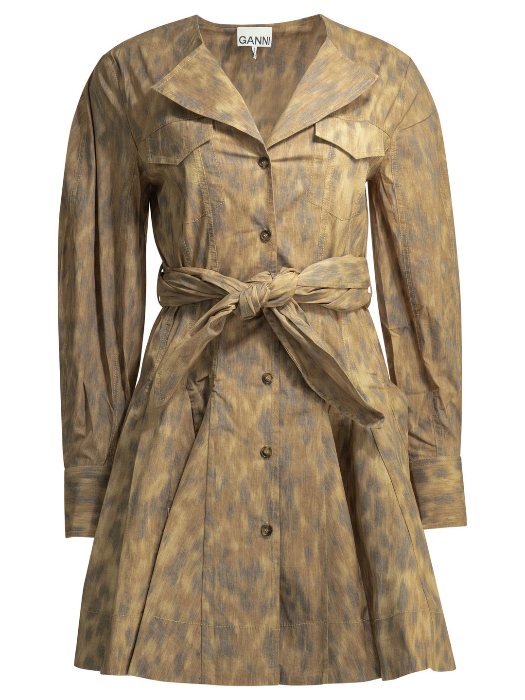 Ganni Animal Print Chemisier Dress Dresses - Beige | 7eb74a1af8d869e9122a6245cc6db4033f85f381