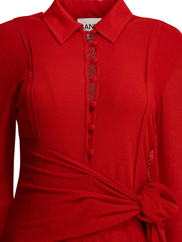 Ganni Long Chemise Dress Dresses - Red | 63f2b4f66a9a6c84ebfa3b147a5eac864f12c225