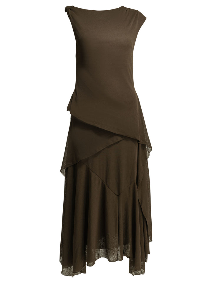 Ganni Draped Long Dress Dresses - Brown | 0273b64777e61f1af003336745784b1eeeb1d37b