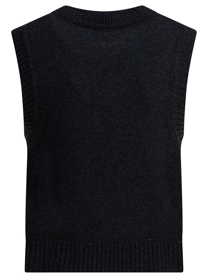 Ganni Wool Vest With Logo Knitwear - Black | 236c0acbd90b94173d46c0e34d30a8a82ecd9c55