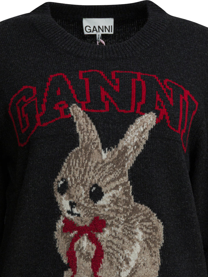 Ganni Wool Sweater With Print Knitwear - Black | c6f8b6b79a7352738767f37f736e54a6e5358e64