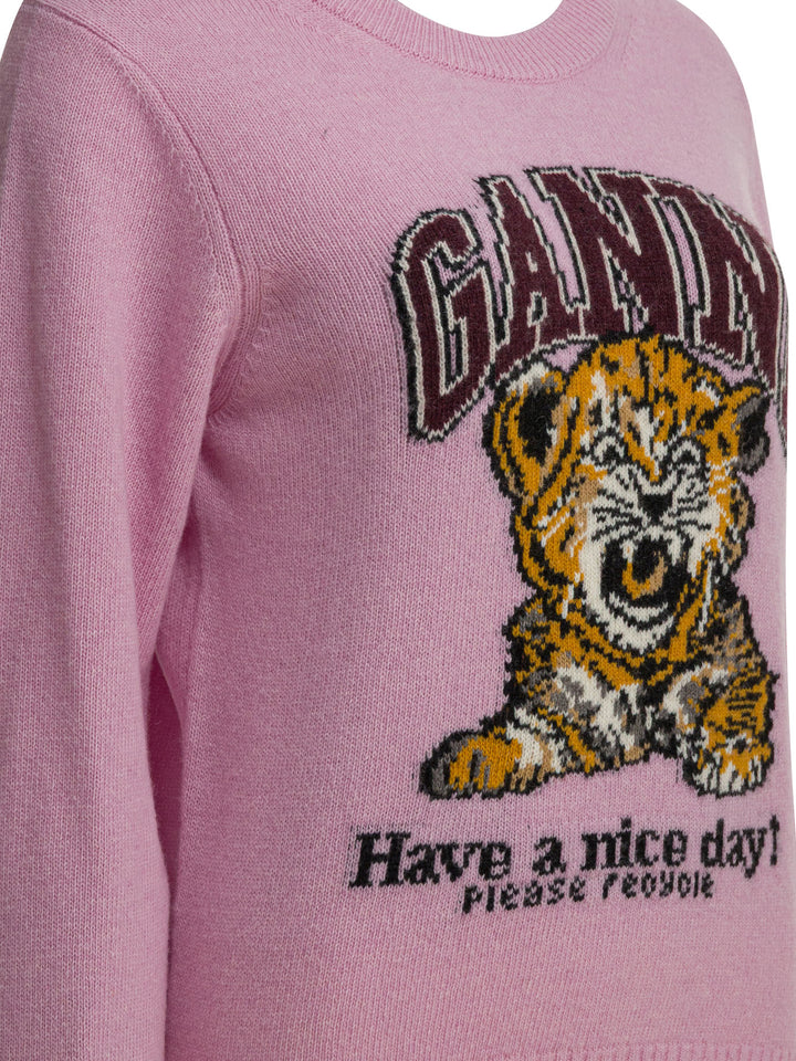 Ganni Wool Sweater With Print Knitwear - Pink | d61c2bee2d15a39540118f37f65279f24e5d9cf5