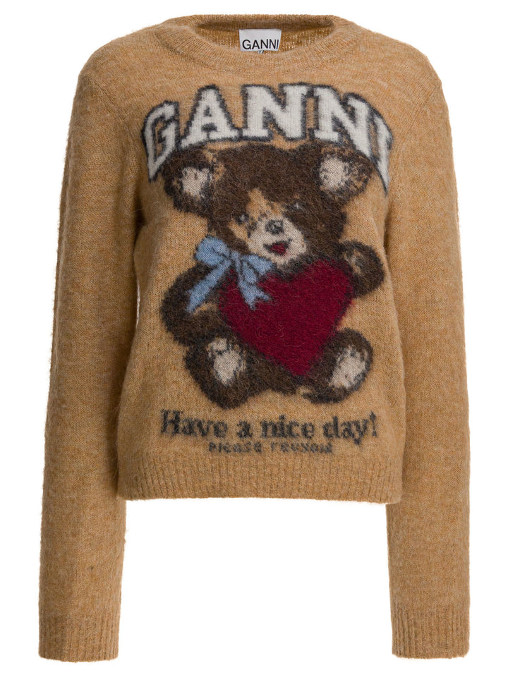 Ganni Wool Sweater With Print Knitwear - Beige | 0699b494b842eb13f9b73bf7da4488cf09166008