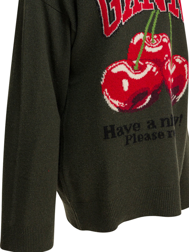 Ganni Wool-Blend Crew-Neck Sweater Knitwear - Green | 09b3b9d514e3eccb2bdbd53d45709e42fe432b9b