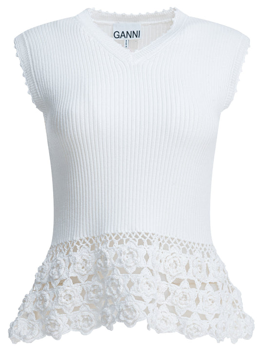 Knitted Worked Vest Knitwear White