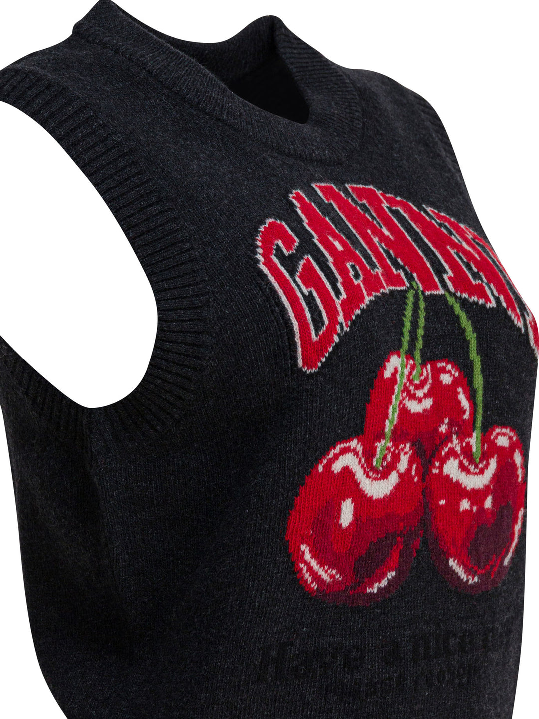 Ganni Wool Vest With Logo Knitwear - Black | 0985c8d2cf1d45b1c46072b0a6793c51a8bdaa89