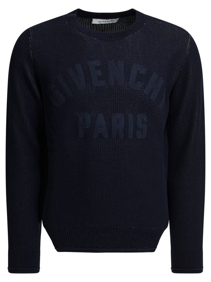 Givenchy Sweater With Embroidered Logo Knitwear - Blue | 41cb051e9a4c72ac33e651f6cee53512190e76c2