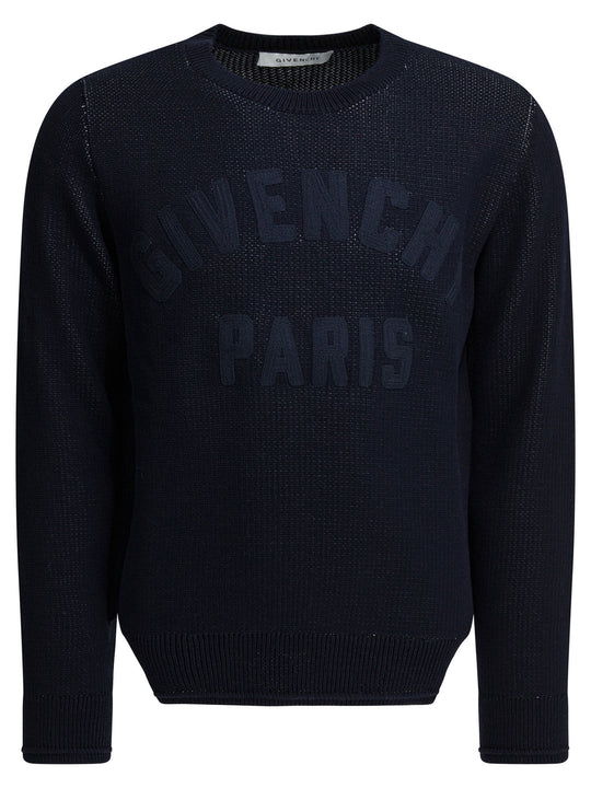 Sweater With Embroidered Logo Knitwear Blue