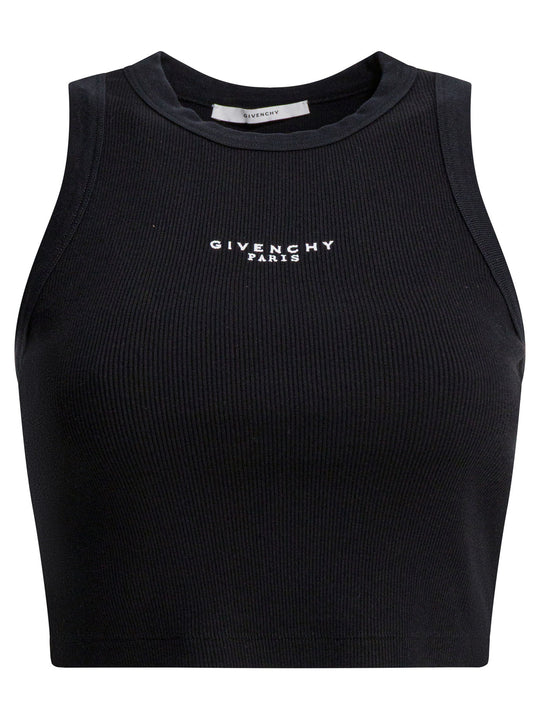 Cropped Tank Top With Logo Tops Black