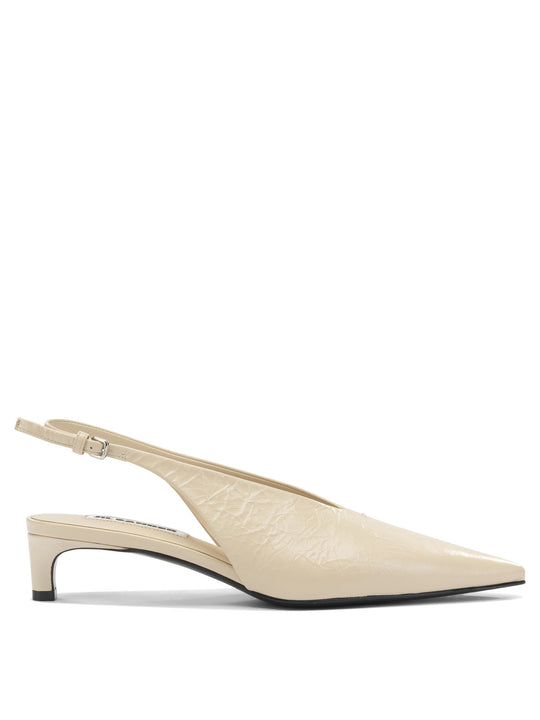 Leather Slingback Heeled Shoes Beige