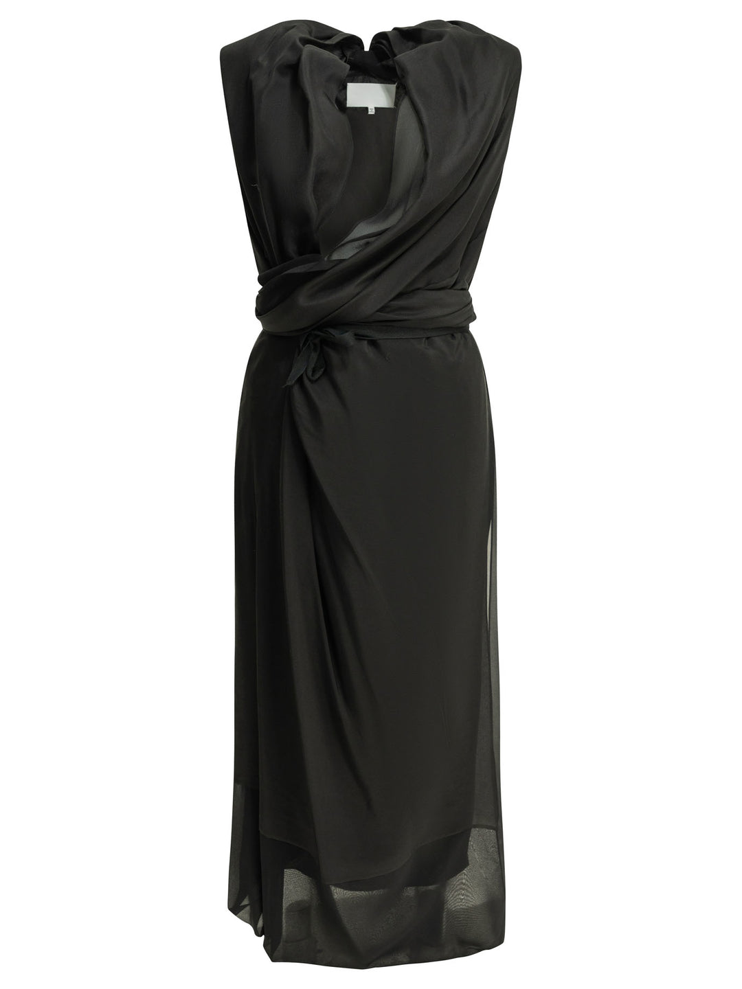 Maison Margiela Draped Silk Midi Dress Dresses - Black | 1c2e0b4f0ab82a2045f2a6034b07d6d4e0ffc9fd