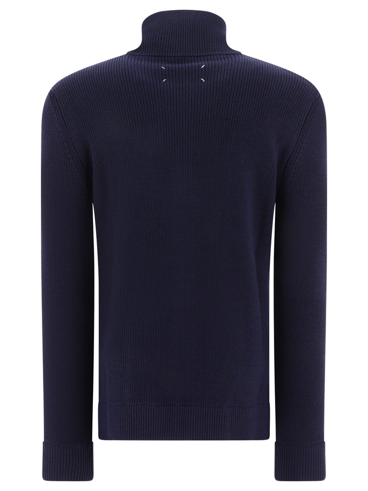 Maison Margiela Cotton And Wool Zippered Malgione Knitwear - Blue | 4a26b21db29af4e8987ef7718079451640710859