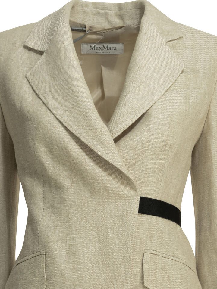 Max Mara Linen Double-Breasted Blazer Jackets and Coats - Beige | 07768d375bca2a1df17af46a859cdca57da020a1