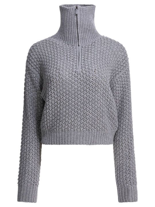 Wool Blend Half-Zip Sweater Knitwear Grey