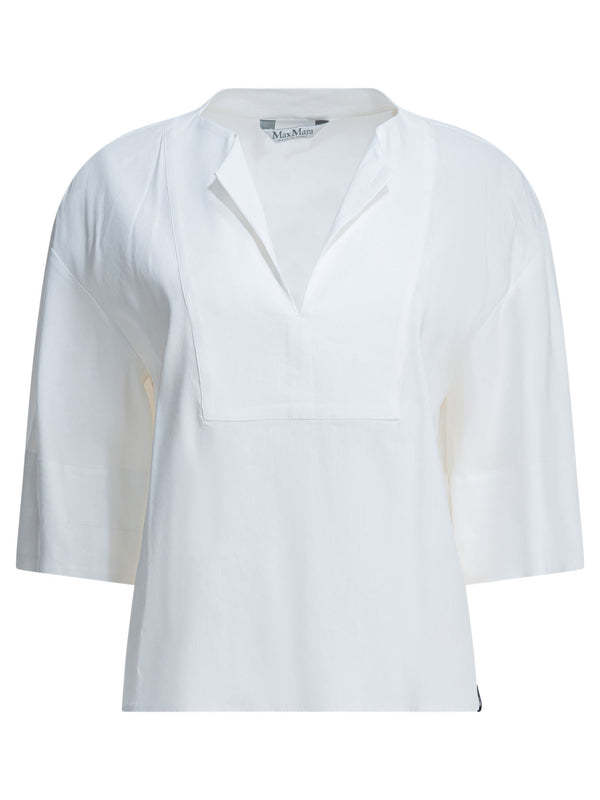 Linen Blend Blouse Shirts White