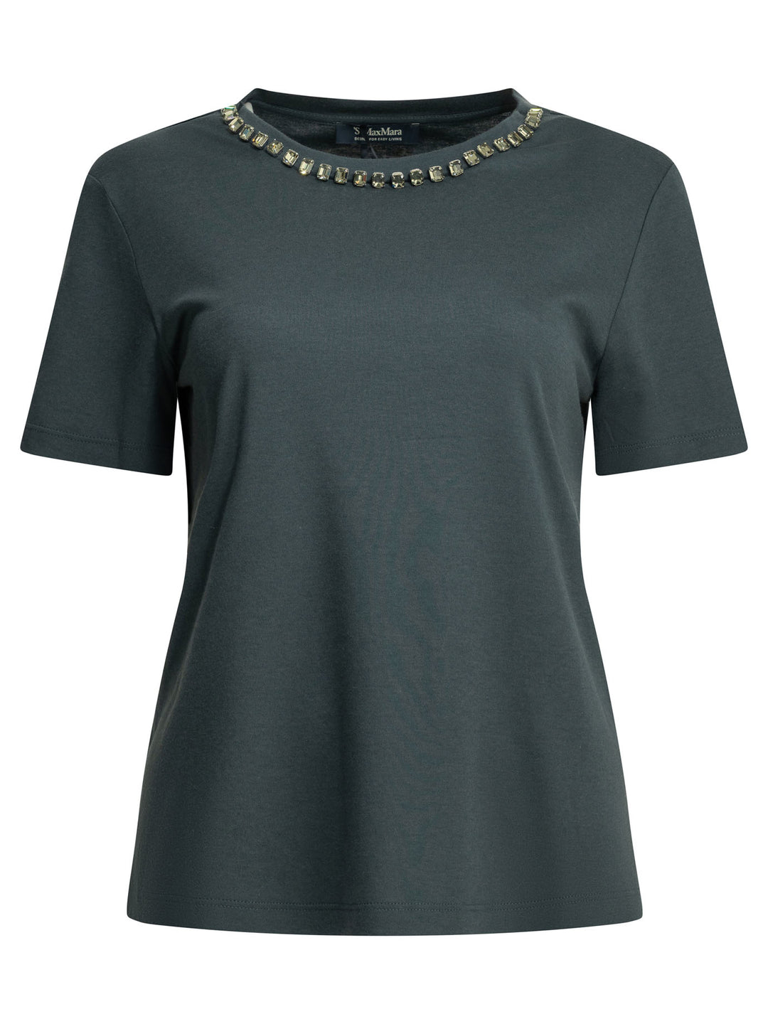Max Mara S Crew-Neck T-Shirt With Jewel Embroidery T-shirts - Blue | 4f10b5f923eac443bed747257ef9873d33f47ede
