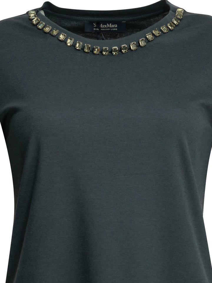Max Mara S Crew-Neck T-Shirt With Jewel Embroidery T-shirts - Blue | 63970e64609dd65116faf093653f337c1a9eac30