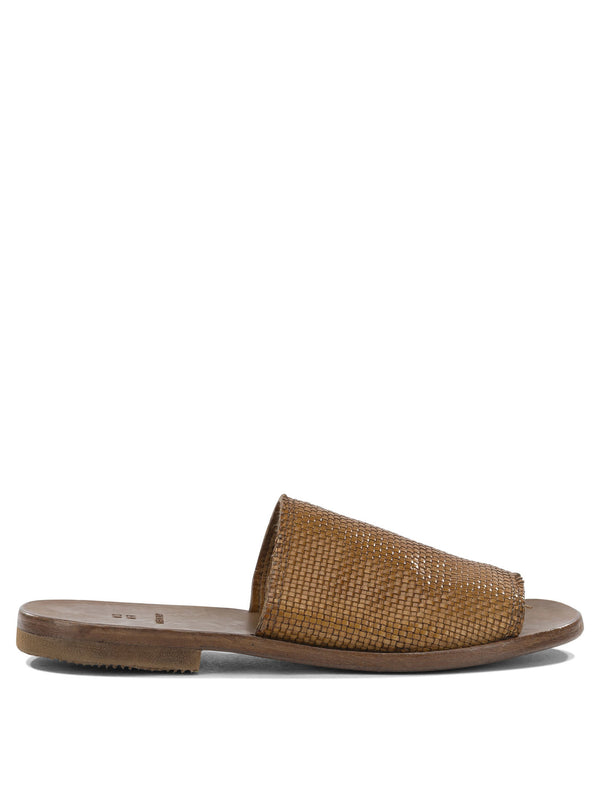 Woven Nappa Leather Slide Sandals Brown