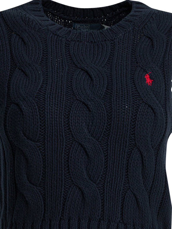Polo Ralph Lauren Cable-Knit Vest With Logo Knitwear - Blue | 75dc9c8d6c0e109b88fc7d2fc3e50f1a3d24fcd6