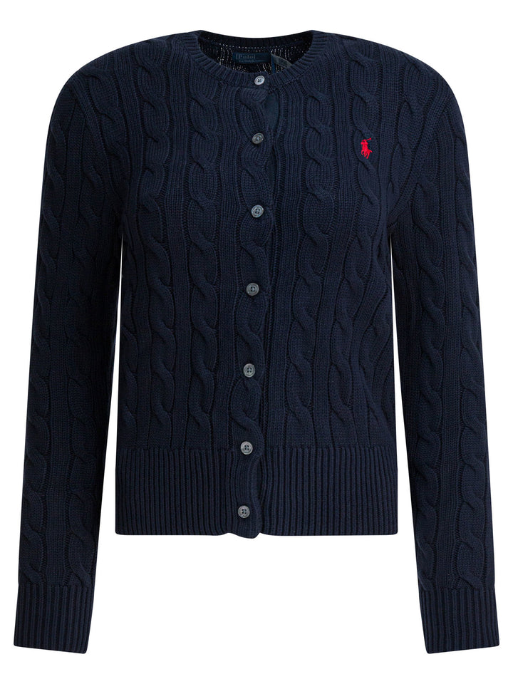 Polo Ralph Lauren Braided Crewneck Cardigan With Logo Knitwear - Blue | 08bd4fc3ed5221e17a516948f1f43530e40ddf45