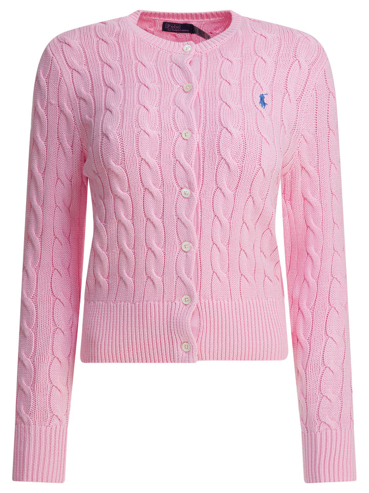 Polo Ralph Lauren Braided Crewneck Cardigan With Logo Knitwear - Pink | 0af3f9fcb003a4e9d4c895cc954330674d76afa3