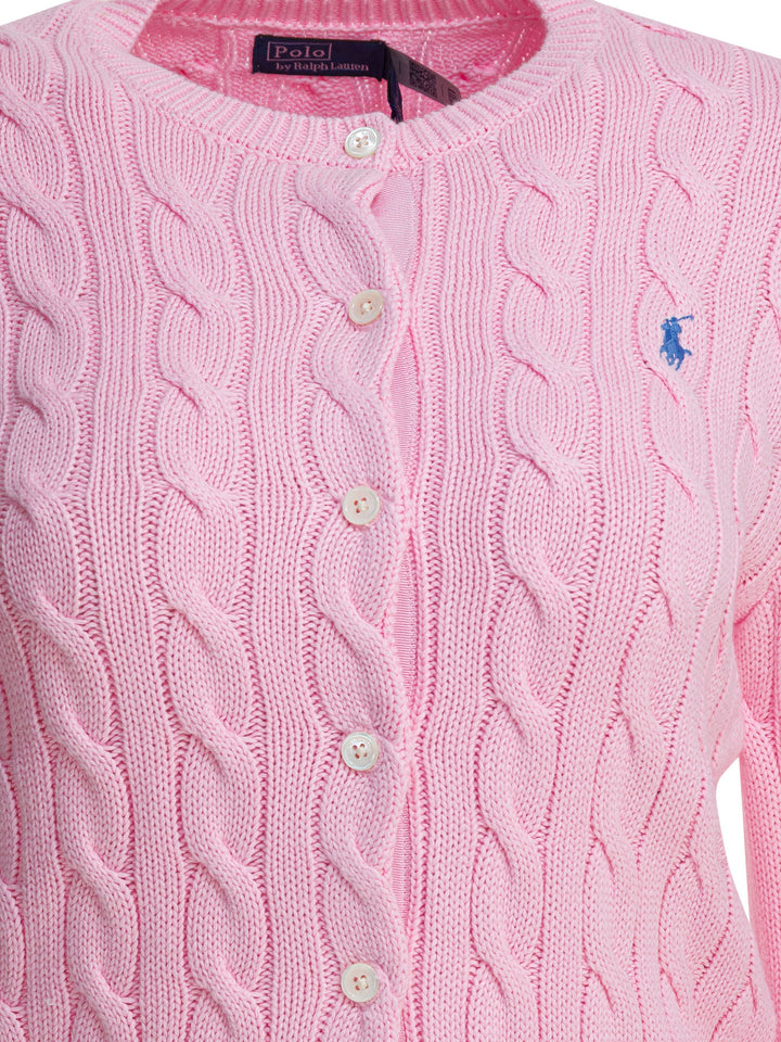Polo Ralph Lauren Braided Crewneck Cardigan With Logo Knitwear - Pink | c8452d5ab049ce02146edb8499a3f14d73c49dbc